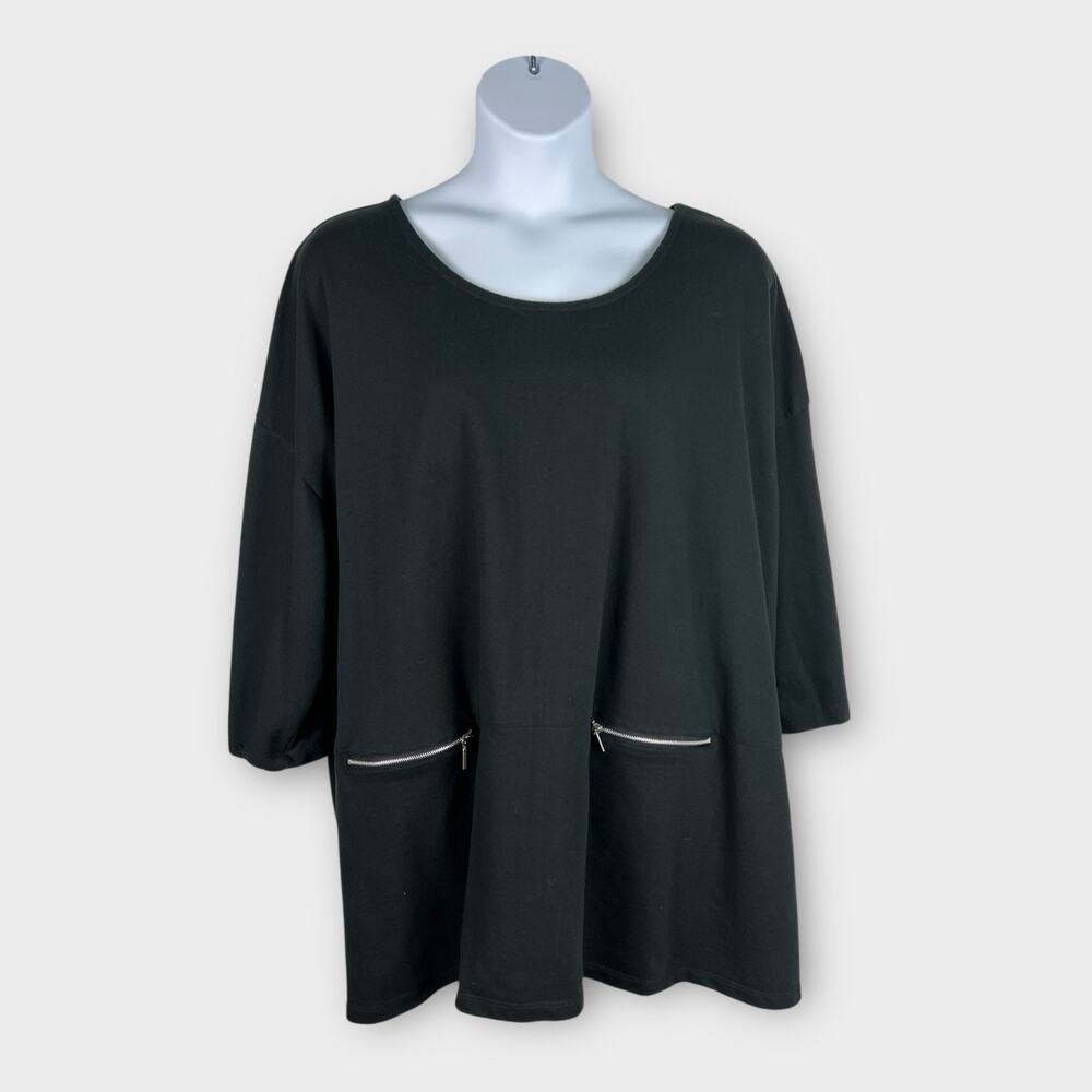 Woman Within Black Zipper Pocket Tunic Top Blouse 5X Minimalist Lagenlook Career